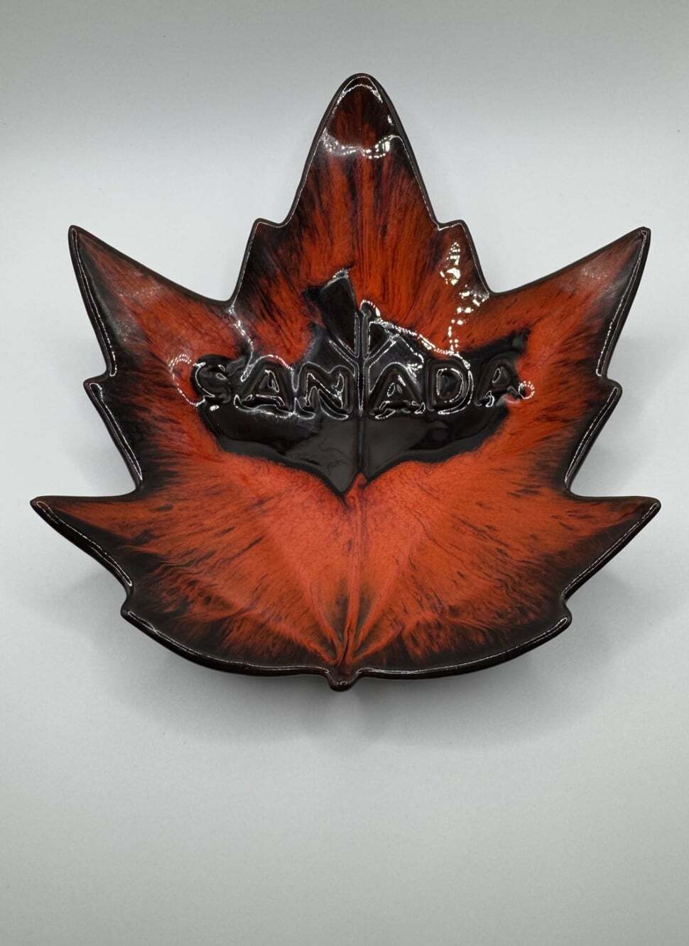 Vintage 1999 Canada Maple Leaf Ceramic Dish Red Black Canadian Souvenir Pottery